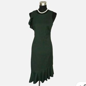 Banana Republic Hunter Green Asymmetric Ruffle Hem Flutter Sleeve Sheath Dres 10